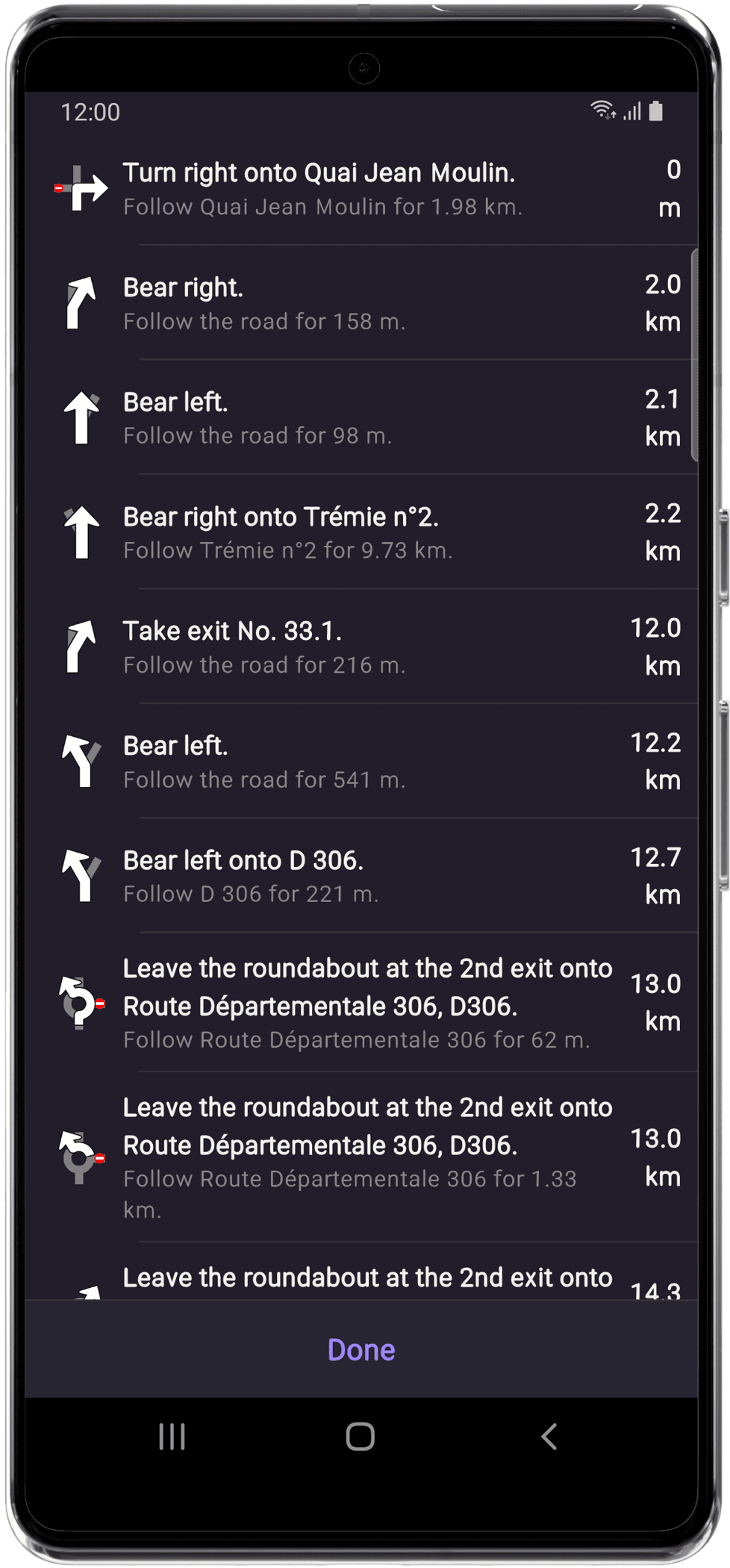 Upcoming turns